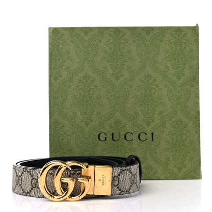 Gucci GG Supreme Monogram Plutone Calfskin Double G Reversible 30mm Belt 85 34 Beige Ebony Black 5 of 5