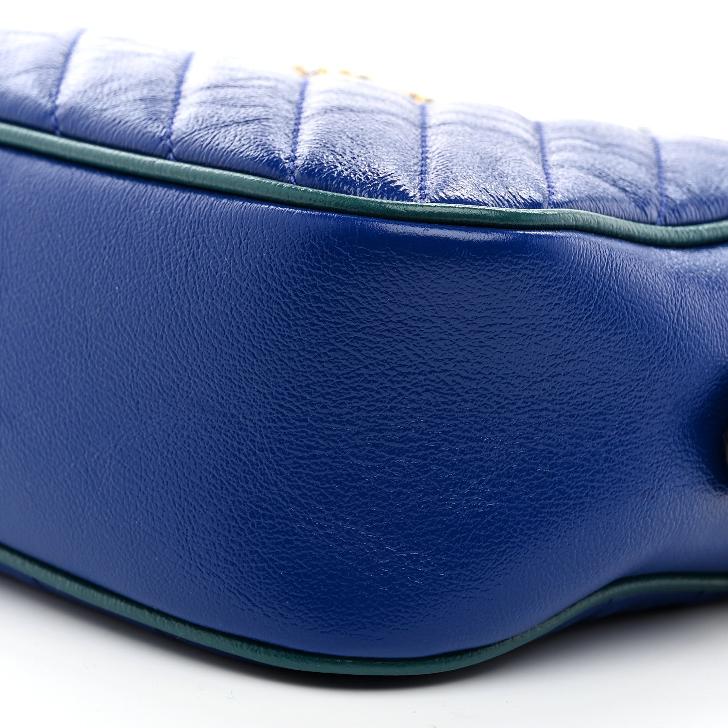 Gucci Azalea Calfskin Enamel Matelasse Diagonal Small Torchon GG Marmont Chain Shoulder Bag Imperial Blue Pavone 10 of 10