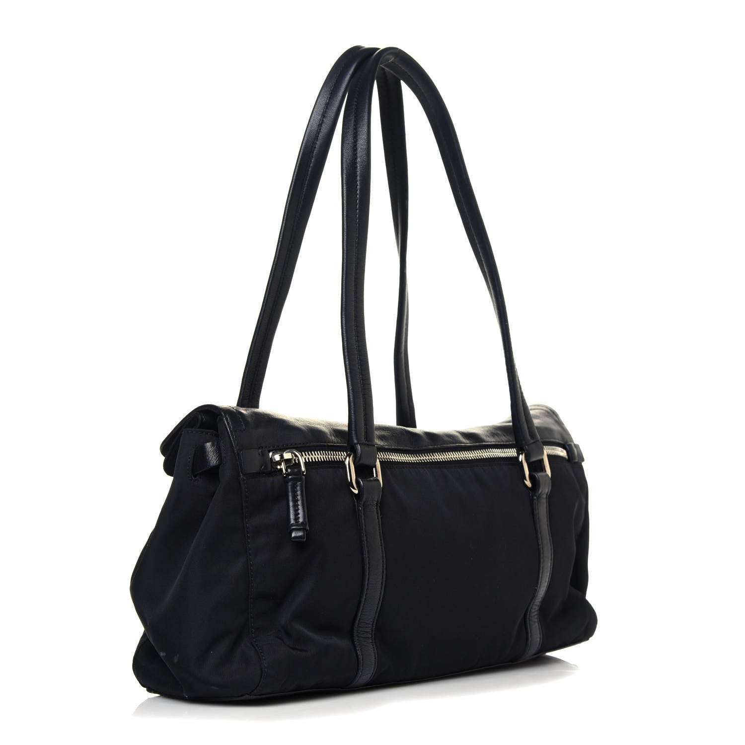 Prada Tessuto Nylon Nappa Foldover Pushlock Satchel Black 2 of 14