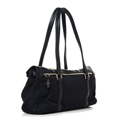 Prada Tessuto Nylon Nappa Foldover Pushlock Satchel Black 2 of 14