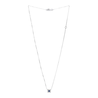 Damiani 18K White Gold Diamond Blue Sapphire Square Pendant Necklace 3 of 4