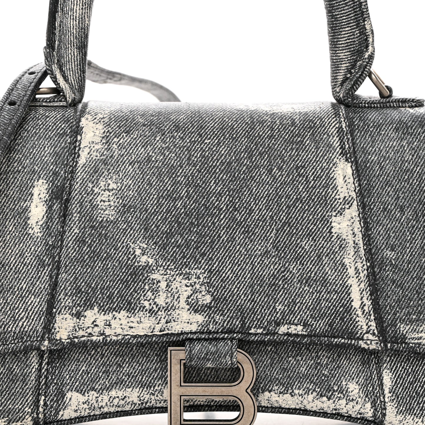 Nappa Denim Printed Small Hourglass Top Handle Bag Black