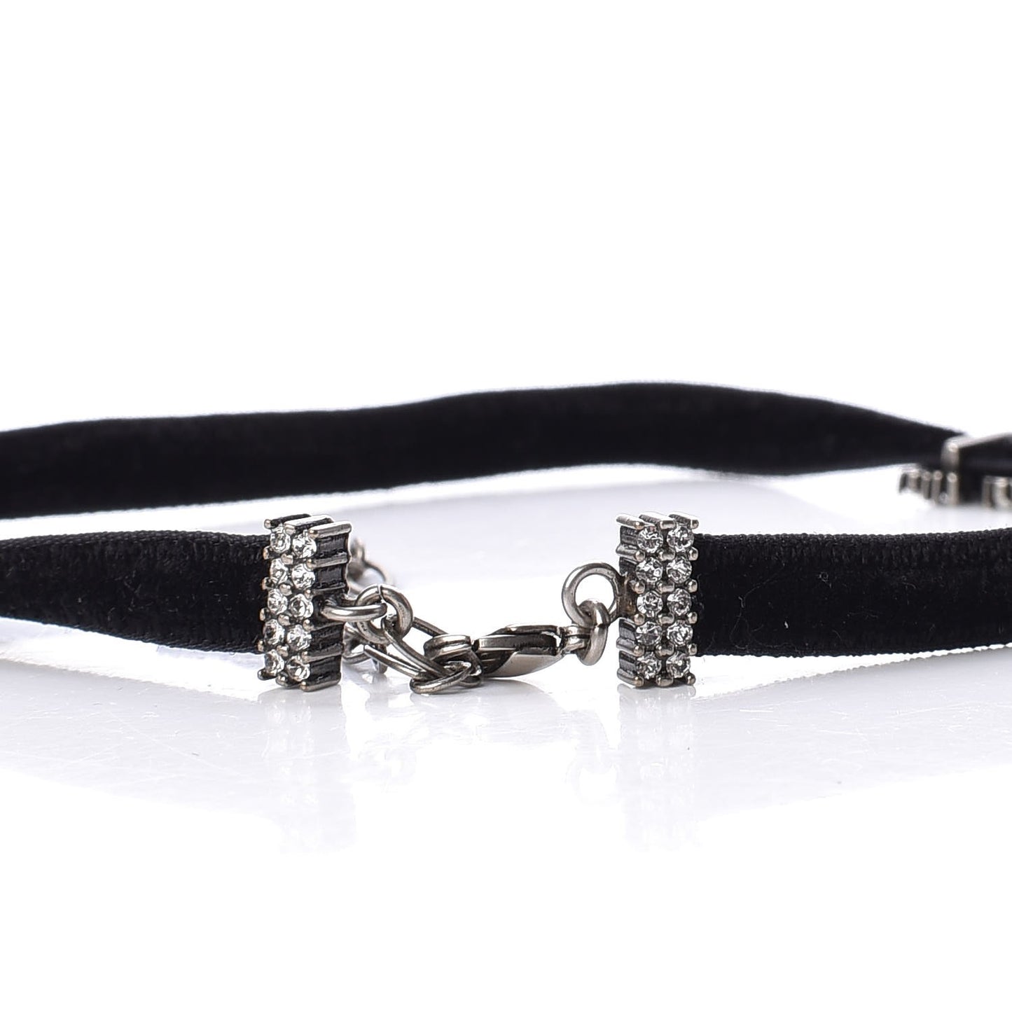 Velvet Crystal Dior Logo Choker Necklace Black White