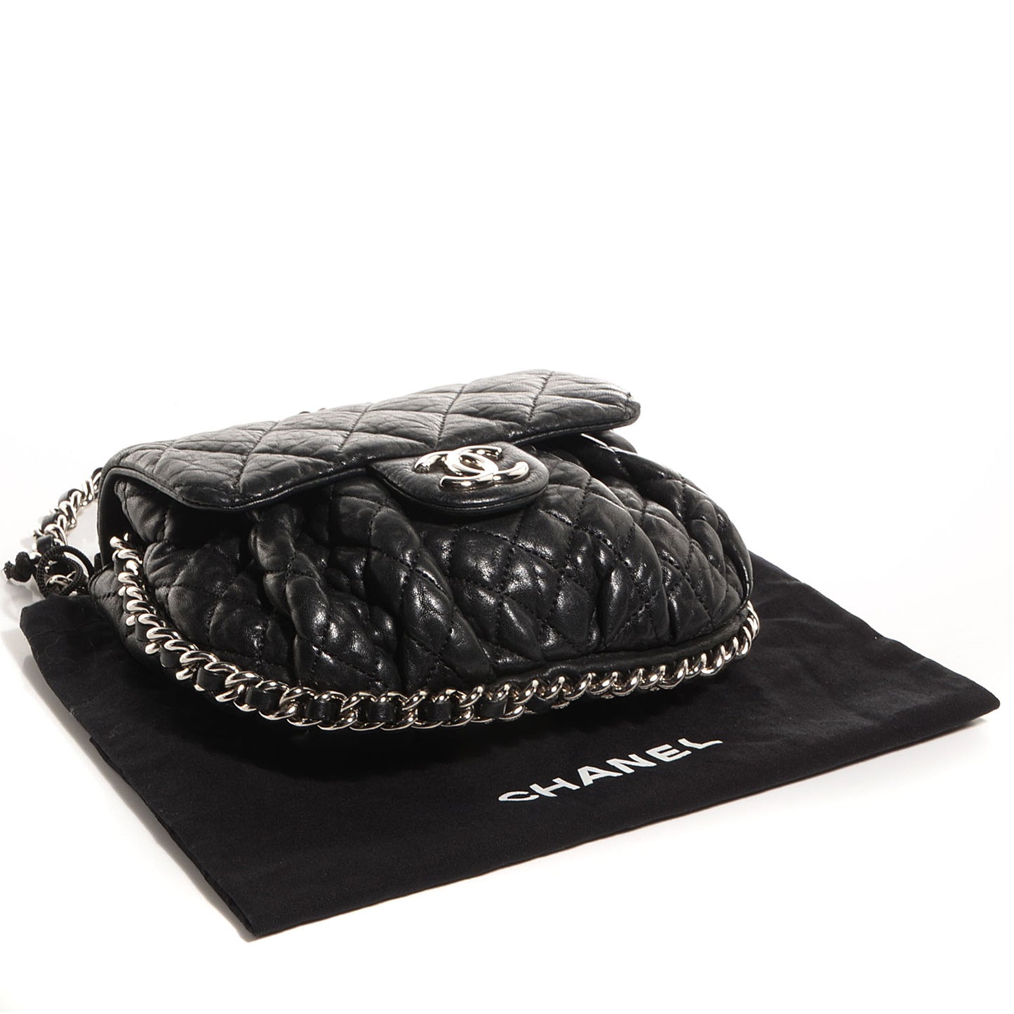 Crumpled Lambskin Mini Chain Around Messenger Black
