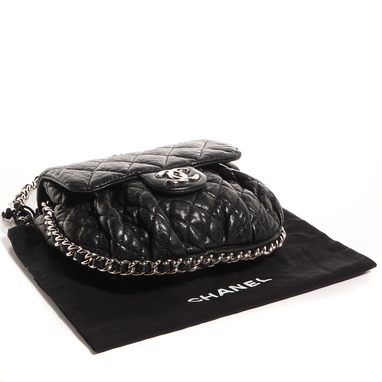 Chanel Crumpled Lambskin Mini Chain Around Messenger Black 4 of 7