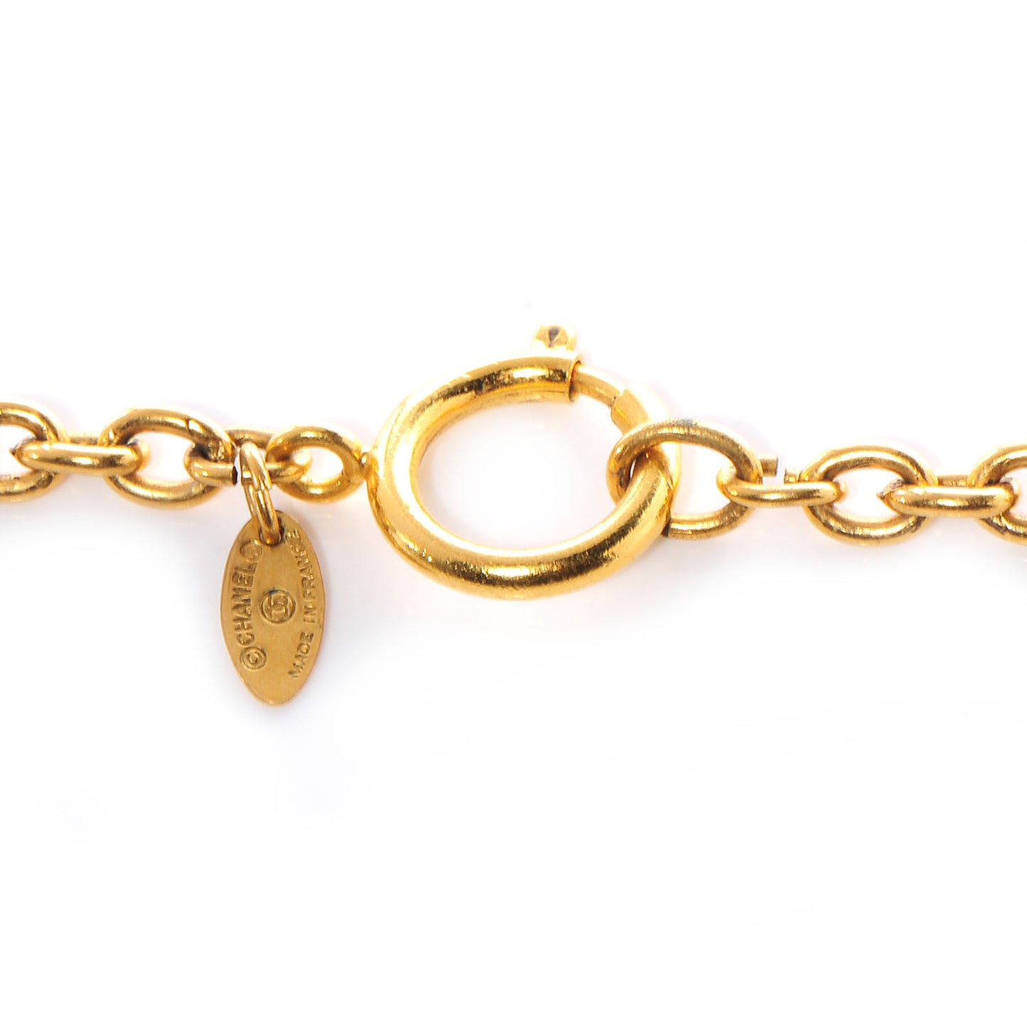 Quilted CC Long Chain Necklace Gold