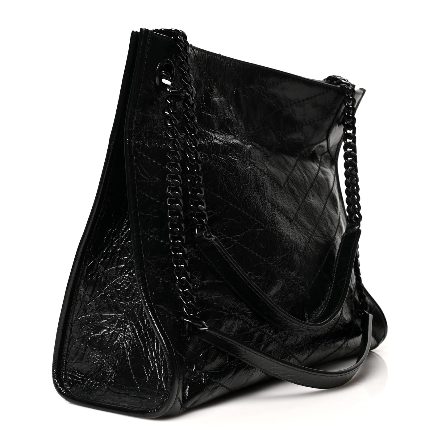Crinkled Calfskin Matelasse Monogram Medium Niki Shopper Tote Black