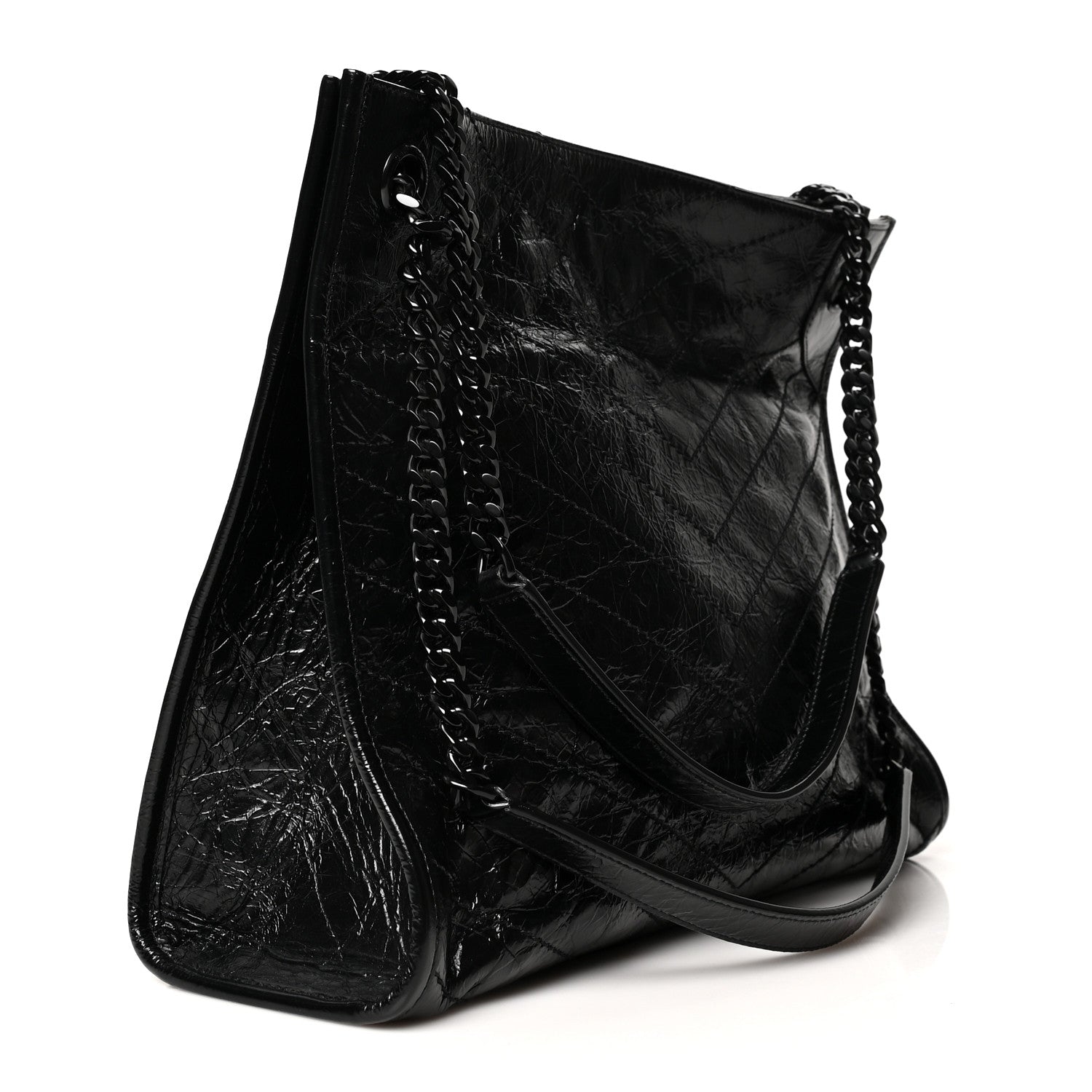 Saint Laurent Crinkled Calfskin Matelasse Monogram Medium Niki Shopper Tote Black 3 of 9