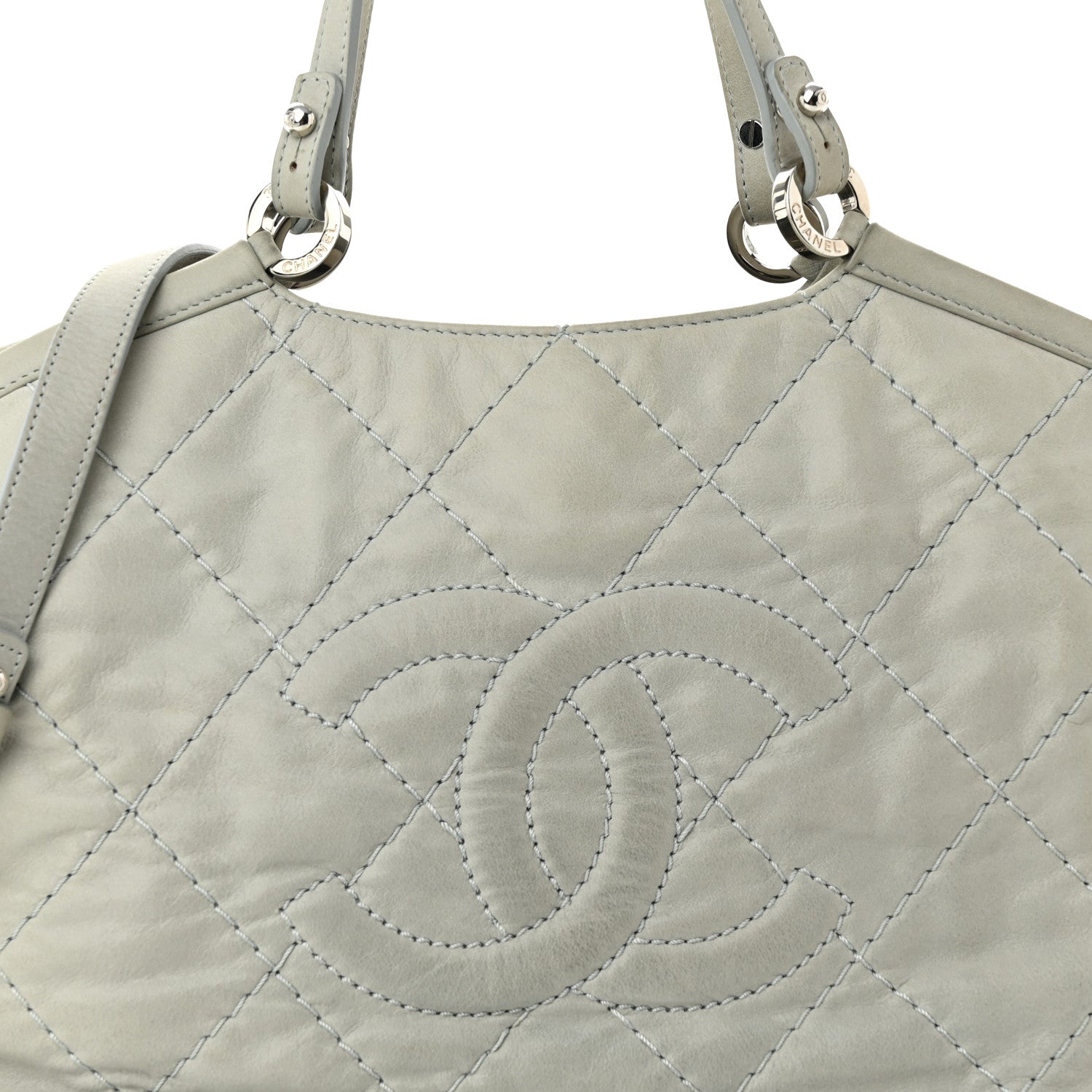 Chanel Iridescent Calfskin Diamond Stitched CC Shopping Tote Gris Clair 9 of 10