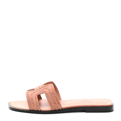 Hermes Suede Goatskin Crystal Oran Sandals 36 Rose Aube Nude 1 of 8