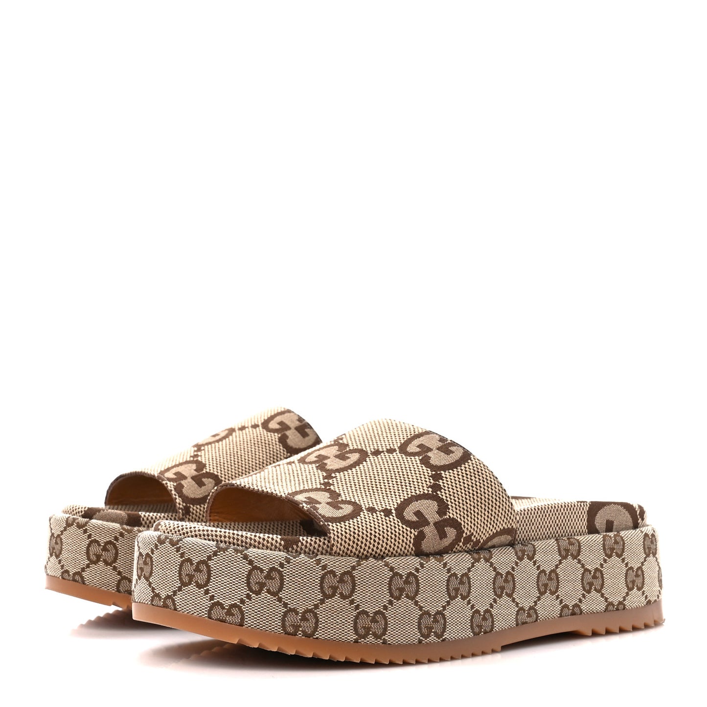 Monogram Maxi GG Angelina Platform 55mm Slide Sandals 39.5 Camel Ebony