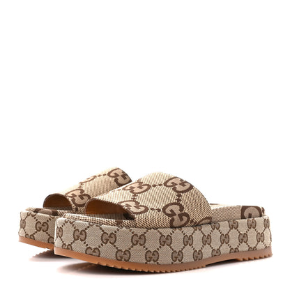Gucci Monogram Maxi GG Angelina Platform 55mm Slide Sandals 39.5 Camel Ebony 3 of 9