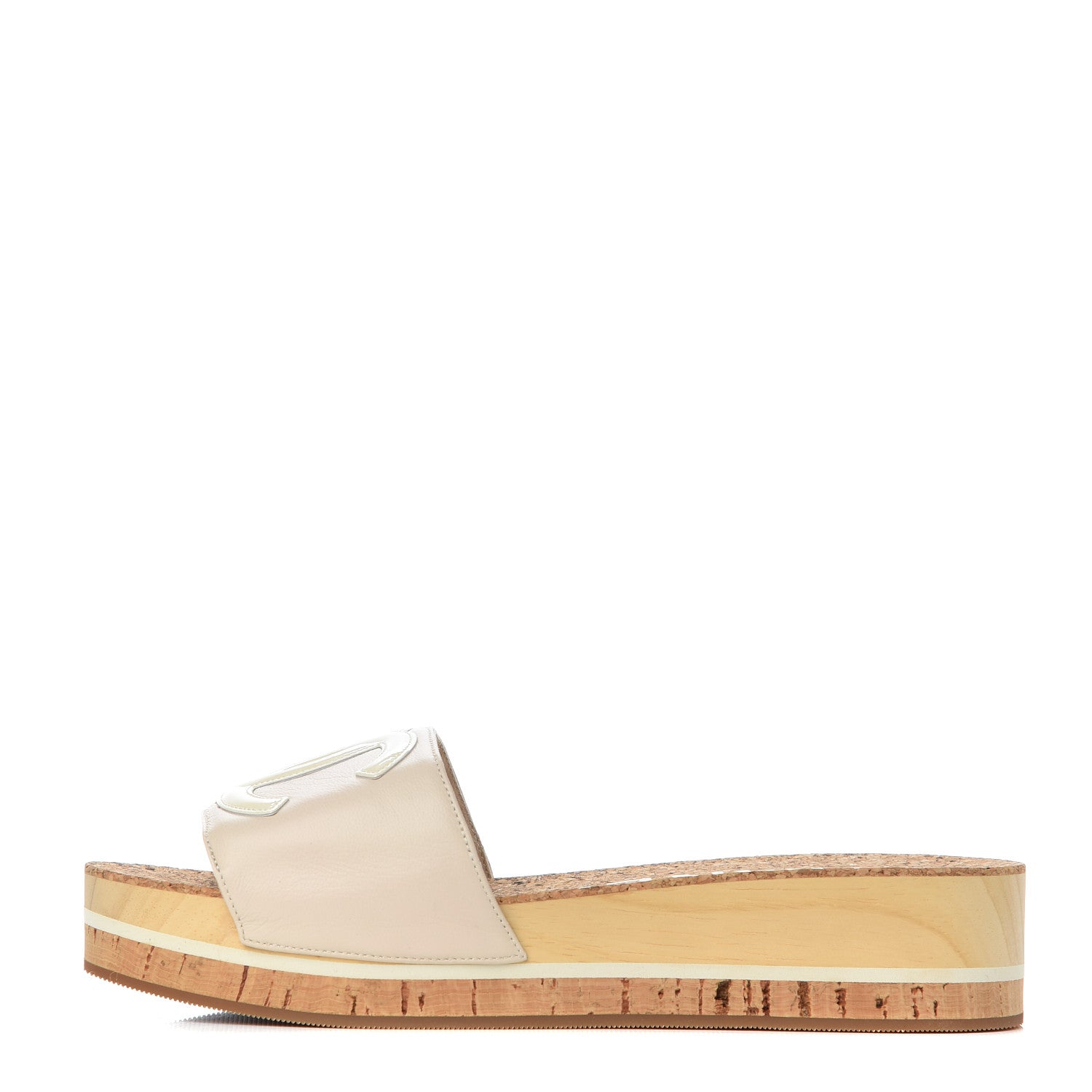 Chanel Patent Calfskin Cork CC Platform Slide Sandals 37 Beige 1 of 10