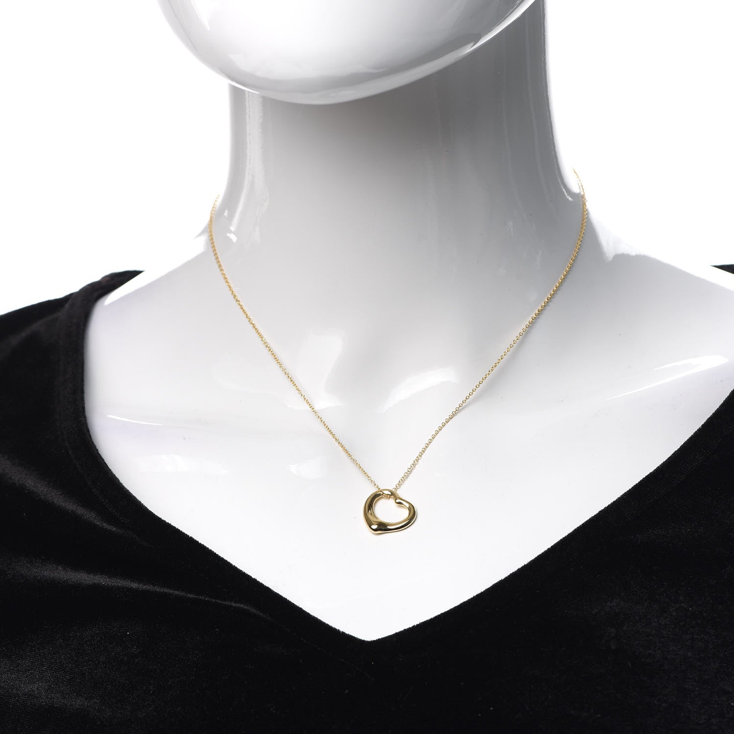Tiffany 18K Yellow Gold 16mm Elsa Peretti Open Heart Pendant Necklace 2 of 6
