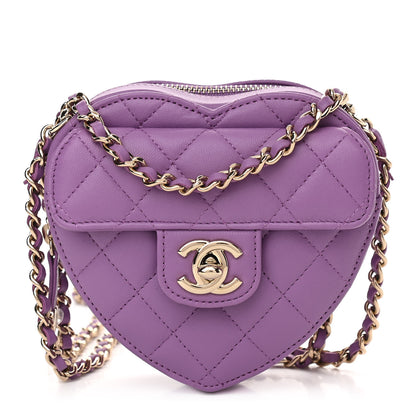 Chanel Lambskin Quilted CC In Love Heart Clutch With Chain Purple 1 of 10