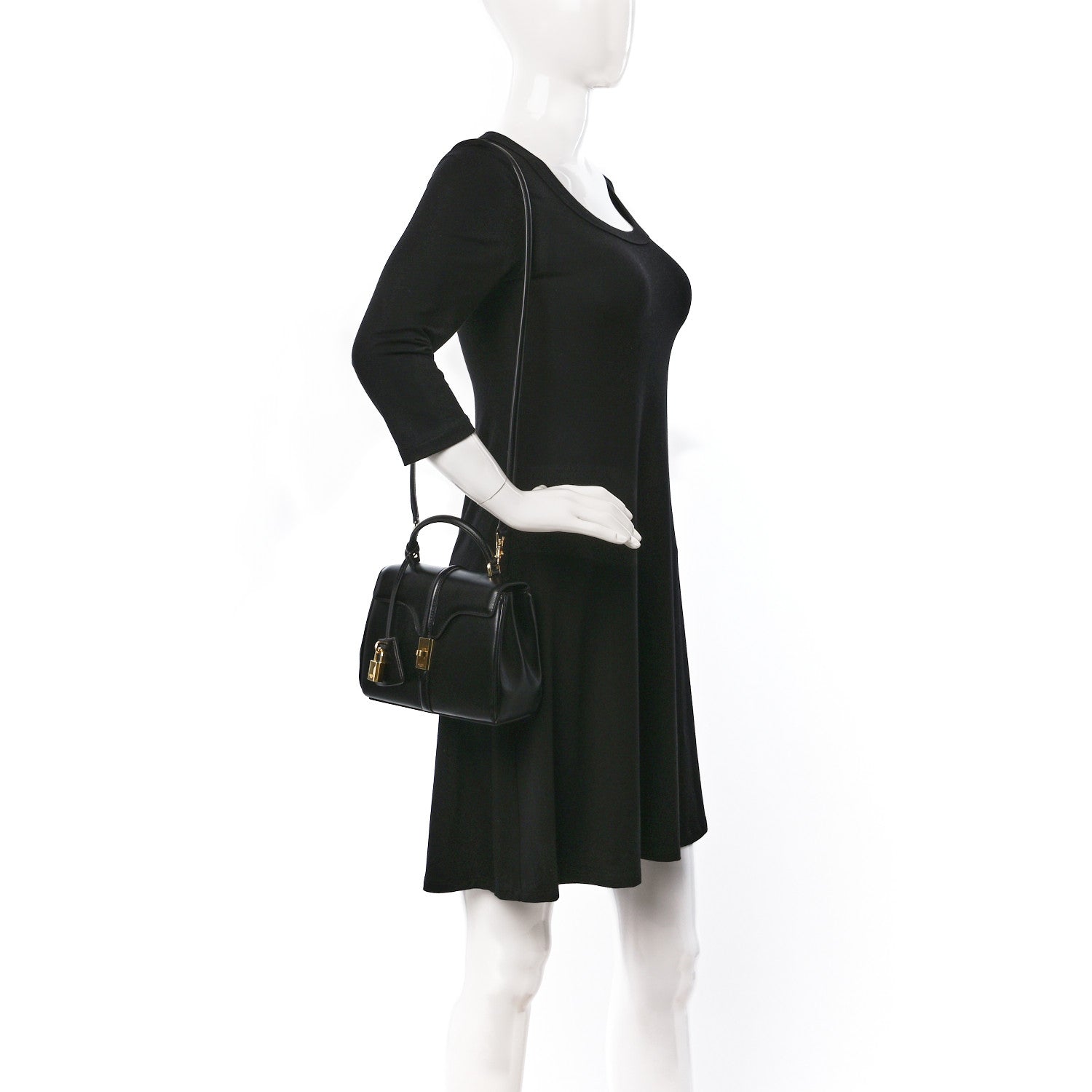 Celine Satinated Calfskin Mini 16 Top Handle Bag Black 2 of 9