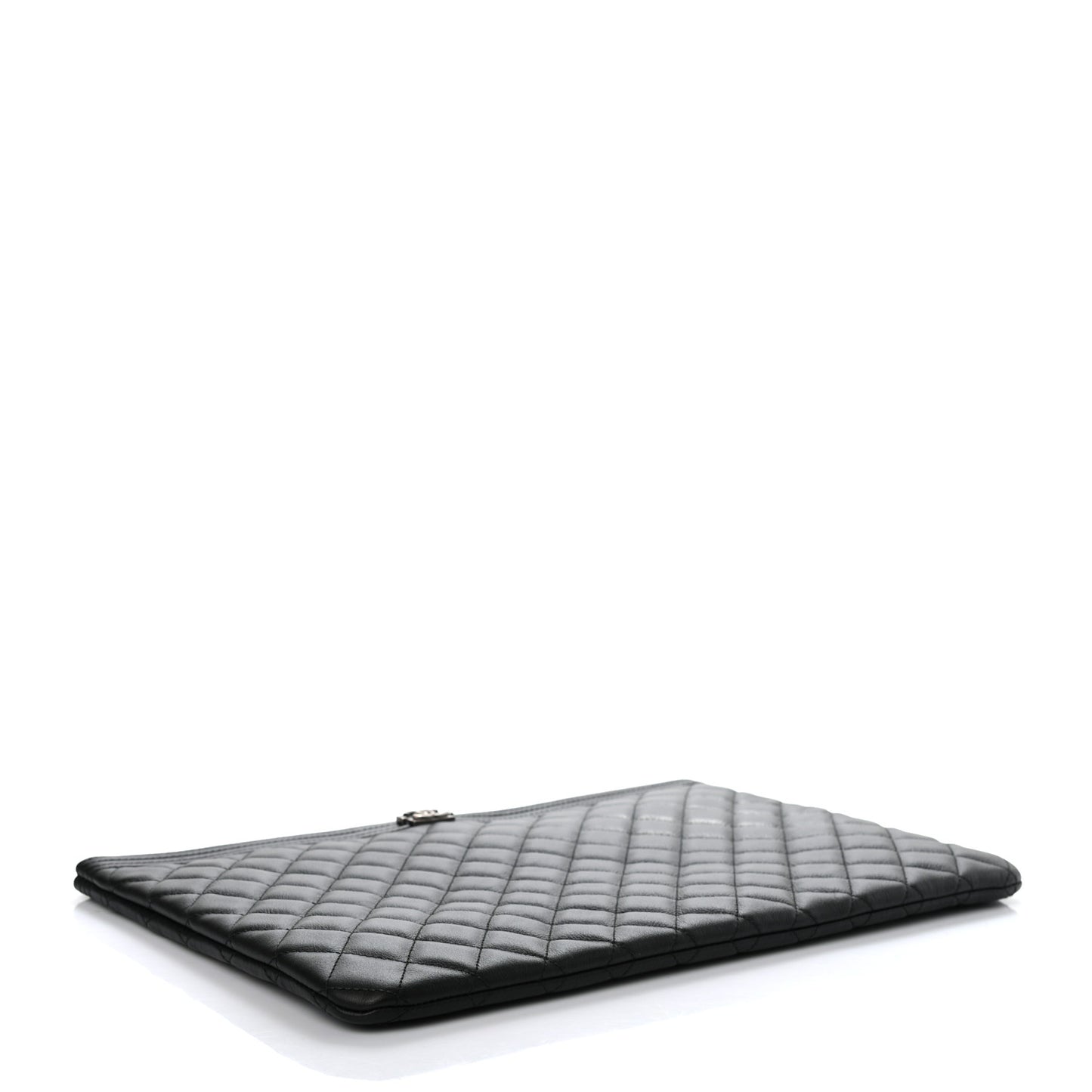 Lambskin Quilted Large Boy Zip Pouch Black