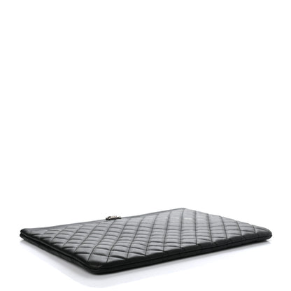 Chanel Lambskin Quilted Large Boy Zip Pouch Black 4 of 7