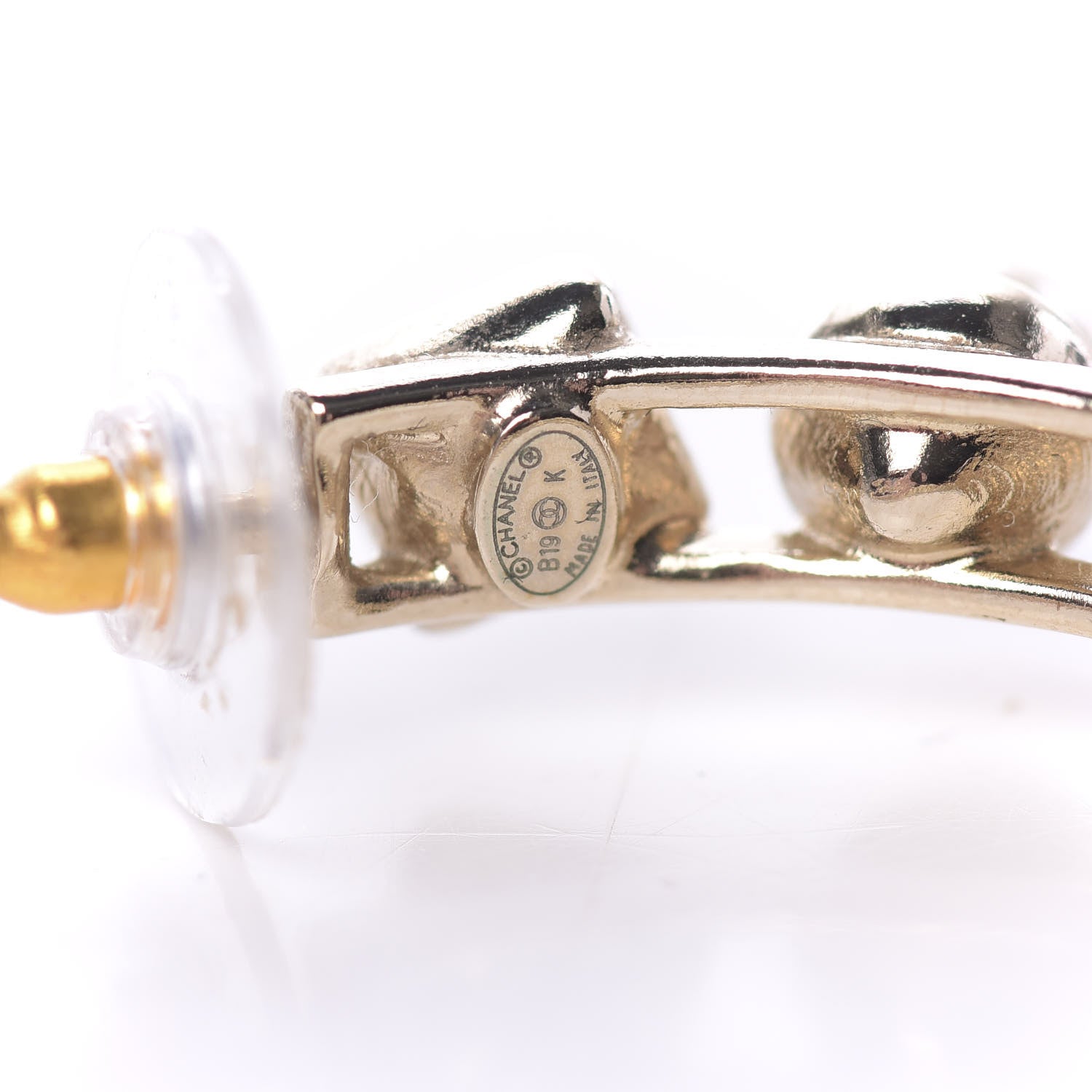 Chanel Glass Pearl Strass Snowfall Hoop Earrings Gold 4 of 5