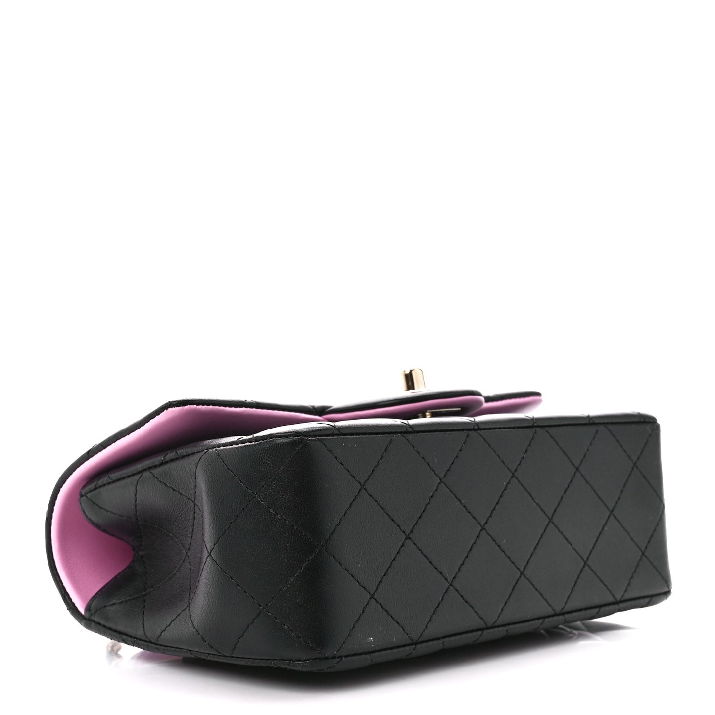 Lambskin Quilted Bi-Color Mini Top Handle Rectangular Flap Black Lilac