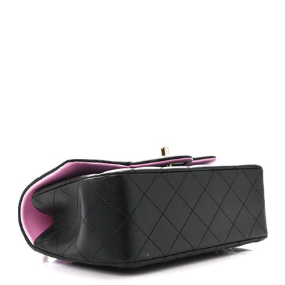 Chanel Lambskin Quilted Bi-Color Mini Top Handle Rectangular Flap Black Lilac 4 of 11
