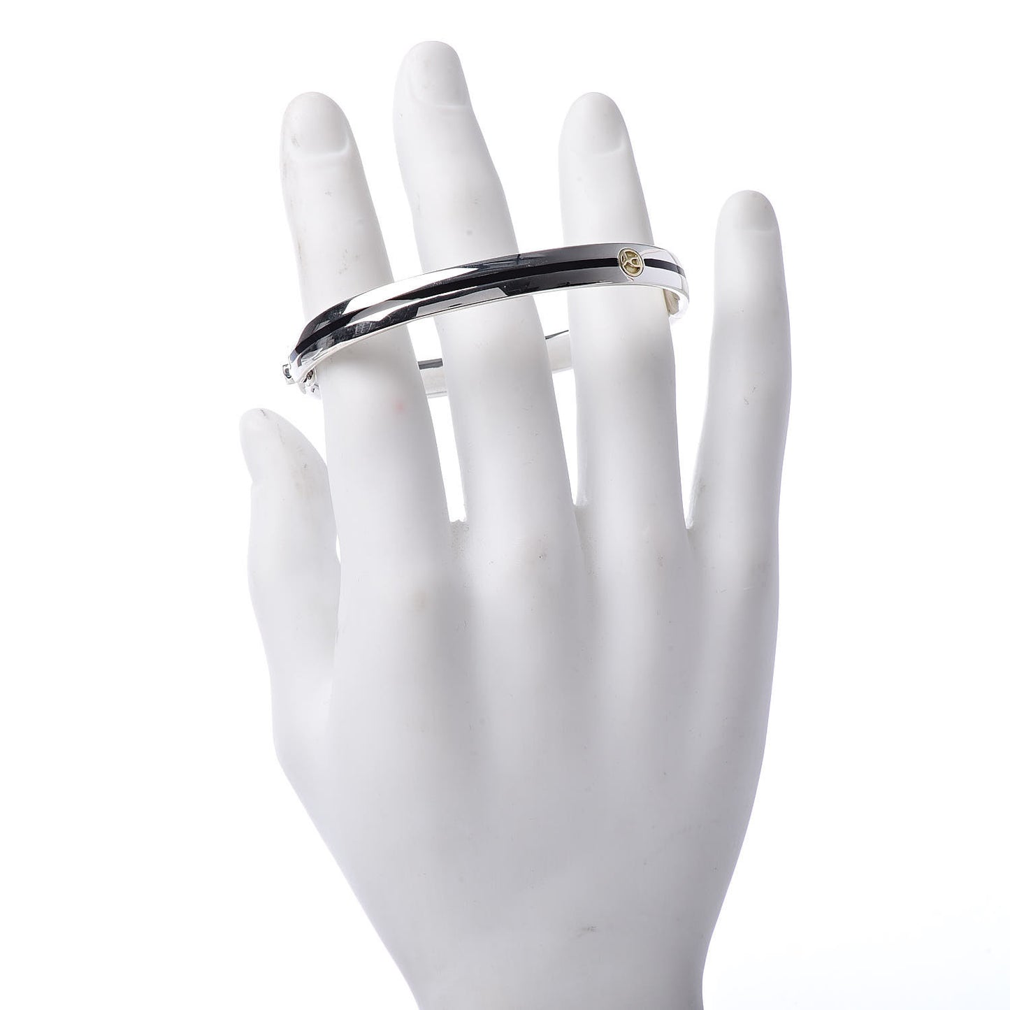Sterling Silver 18K Yellow Gold Black Enamel DY Logo Bracelet