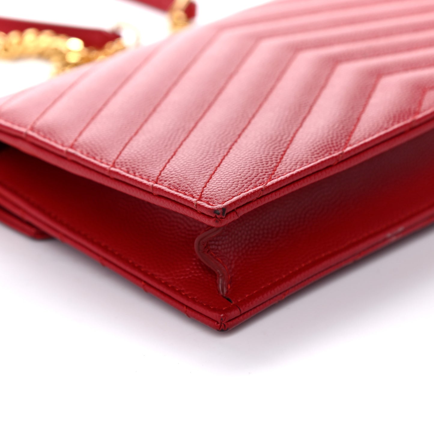 Grain De Poudre Matelasse Chevron Monogram Envelope Chain Wallet New Red