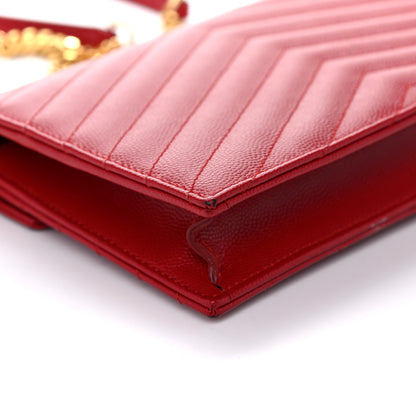 Saint Laurent Grain De Poudre Matelasse Chevron Monogram Envelope Chain Wallet New Red 11 of 16