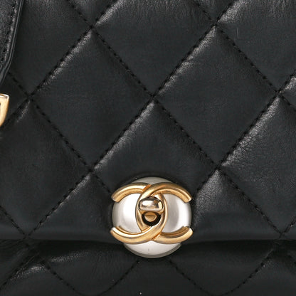 Chanel Calfskin Quilted Accordion Pearl CC Flap Bag Black Black 8 of 10