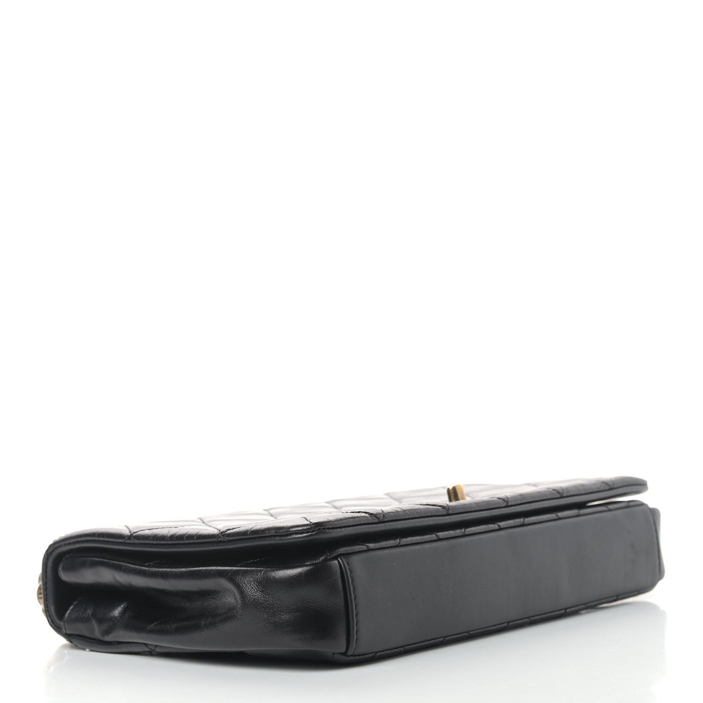 Calfskin Quilted Gold Bar Flap Black