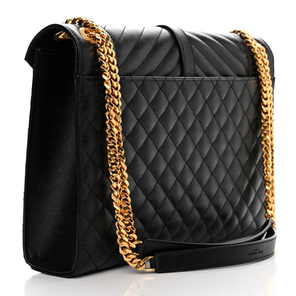 Saint Laurent Grain De Poudre Textured Mixed Matelasse Large Triquilt Monogram Satchel Black 3 of 10