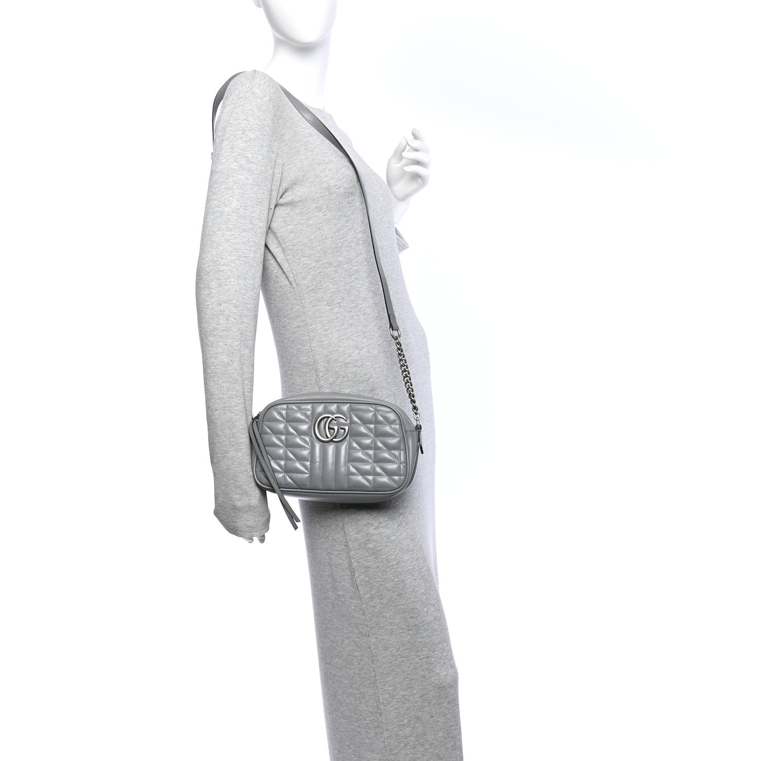 Gucci Calfskin Matelasse Aria Small GG Marmont Chain Shoulder Bag Deep Grey 2 of 13