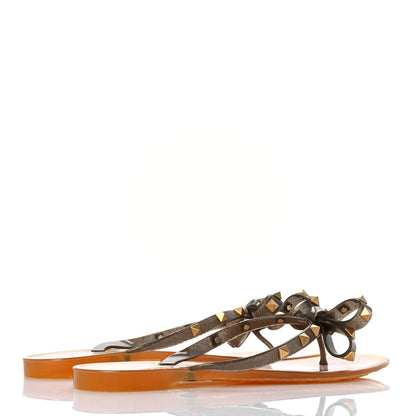 Valentino Garavani PVC Jelly Glitter Rockstud Bow Thong Sandals 39 Gold 3 of 7