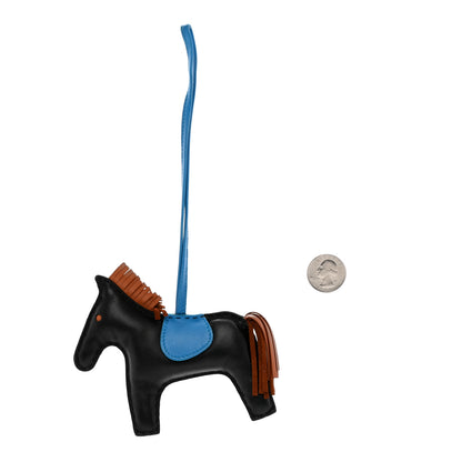 Hermes Milo Lambskin Grigri Rodeo Horse Bag Charm MM Black Gold Bleu Zanzibar 1 of 5