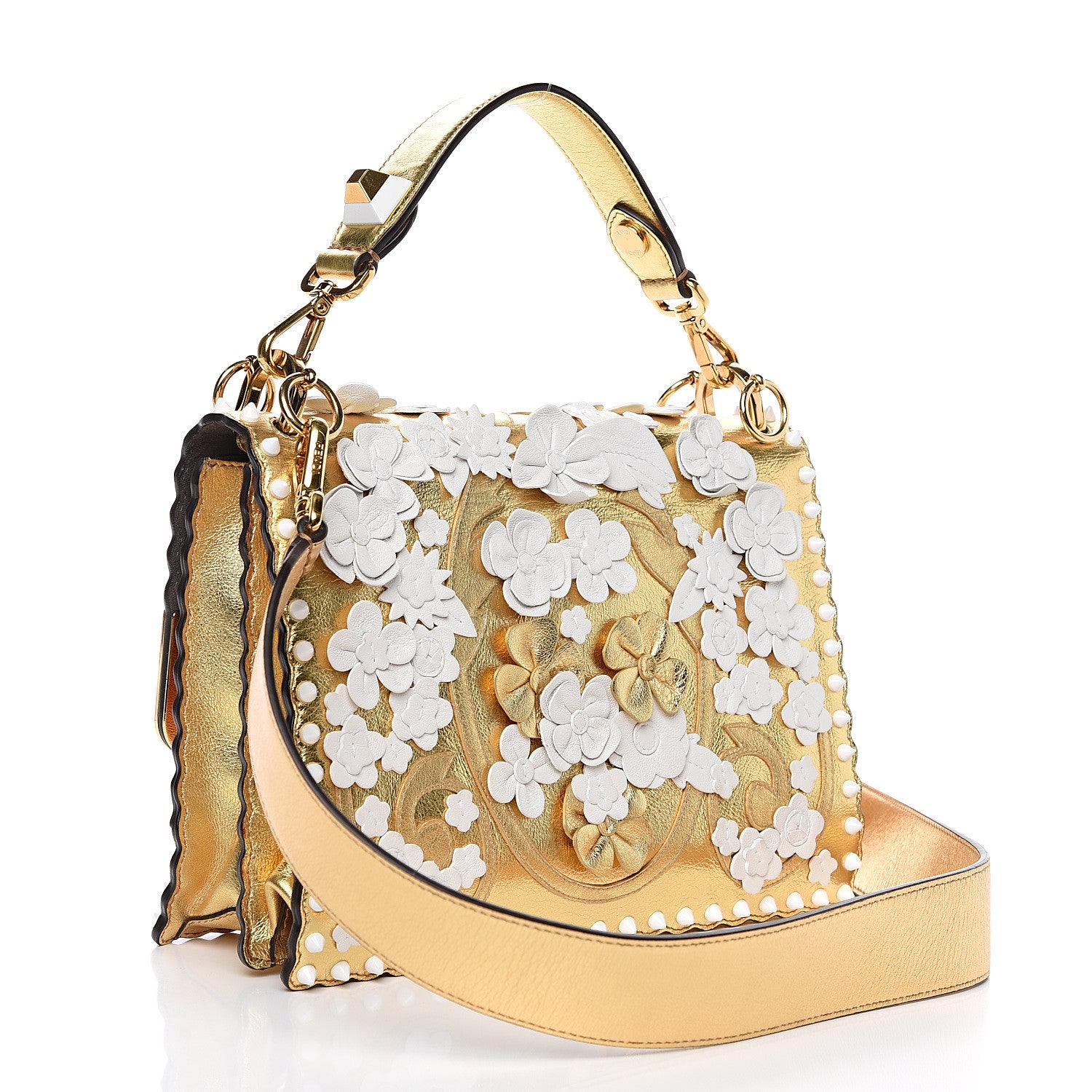 Fendi Metallic Calfskin Wonder Monster Kan I Shoulder Bag Gold 2 of 10