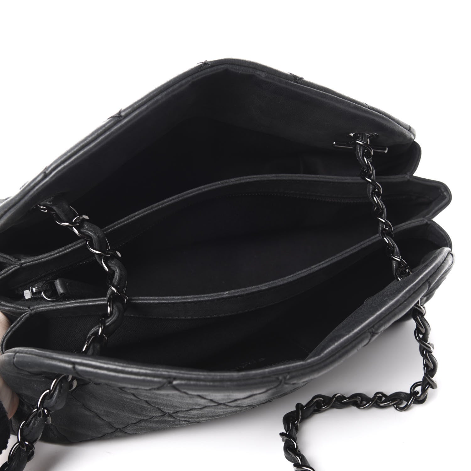 Chanel Iridescent Calfskin Medium Just Mademoiselle Bowler Black 6 of 12