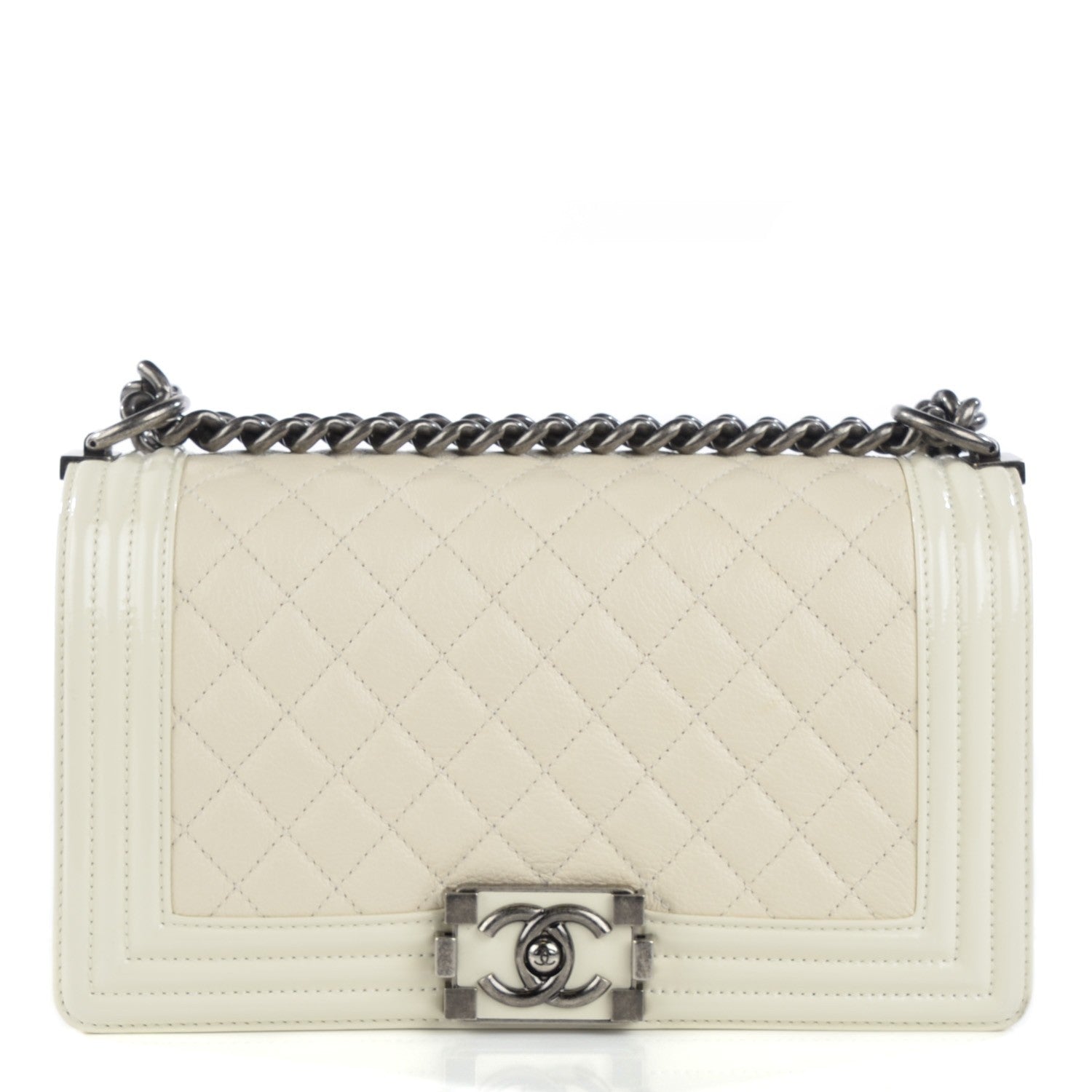 Chanel Goatskin Quilted Patent Medium Duo Boy Flap Ecru 1 of 10