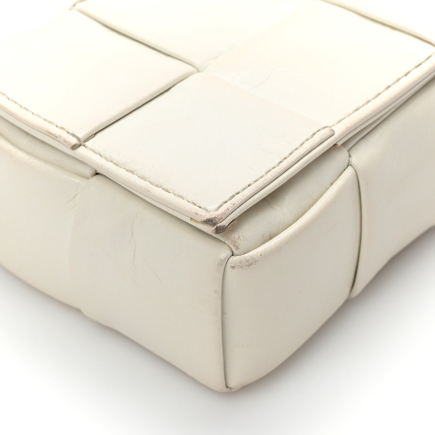Paper Calfskin Maxi Intreccio Cassette Crossbody Bag White