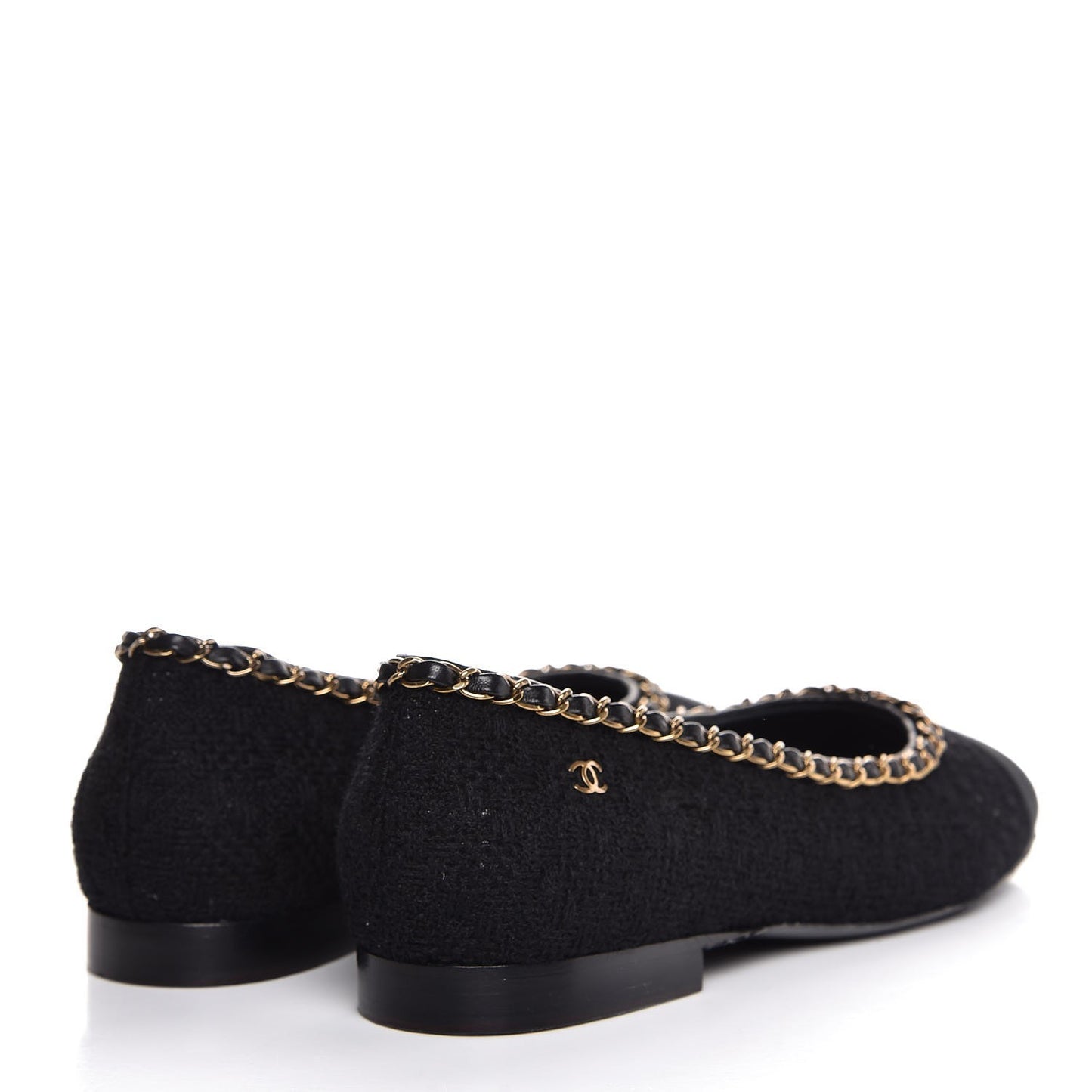 Tweed Grosgrain Chained Cap Toe Ballerina Flats 40 Black