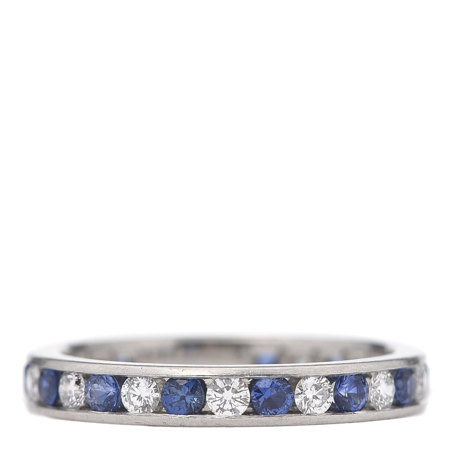 Tiffany Platinum Diamond Blue Sapphire Eternity Band Ring 54 7 3 of 5