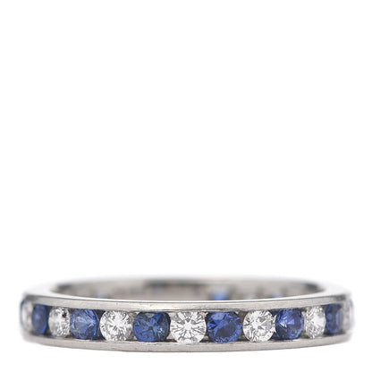 Tiffany Platinum Diamond Blue Sapphire Eternity Band Ring 54 7 3 of 5