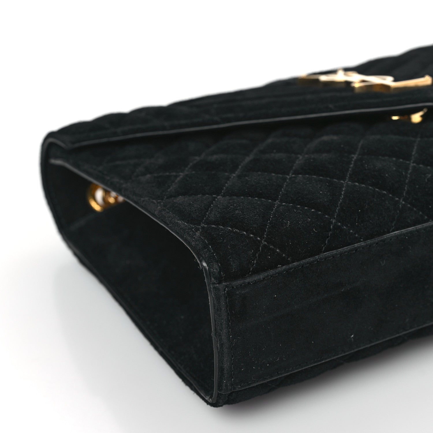 Saint Laurent Suede Mixed Matelasse Triquilt Medium Monogram Satchel Black 7 of 8