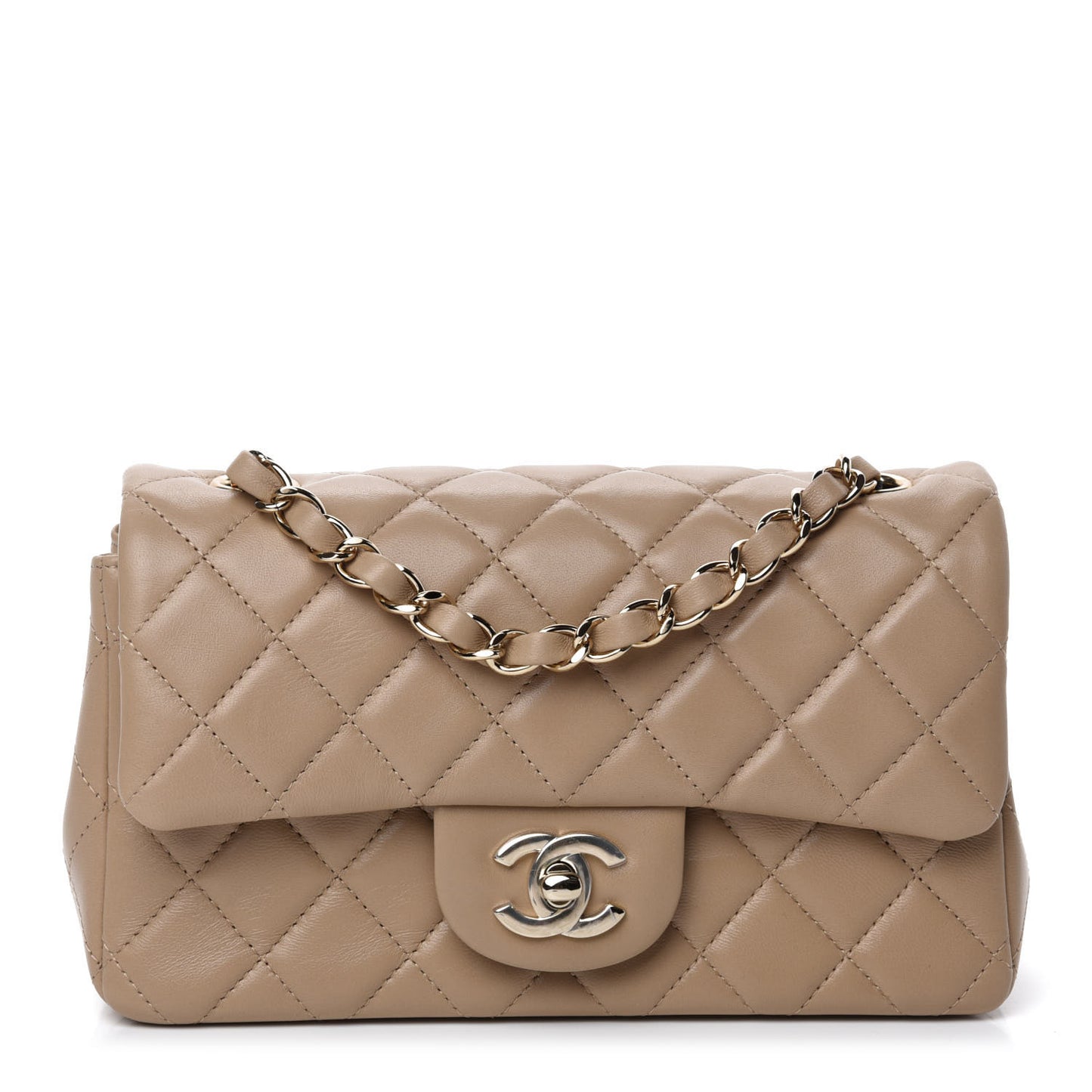 Lambskin Quilted Mini Rectangular Flap Beige