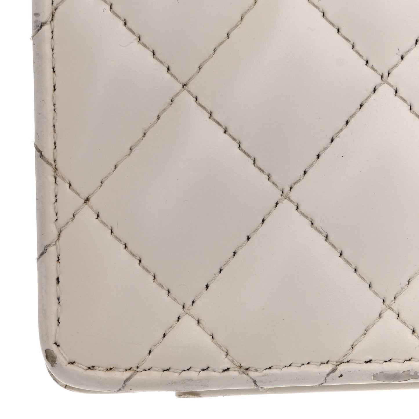 Glazed Calfskin Quilted Small Flap White