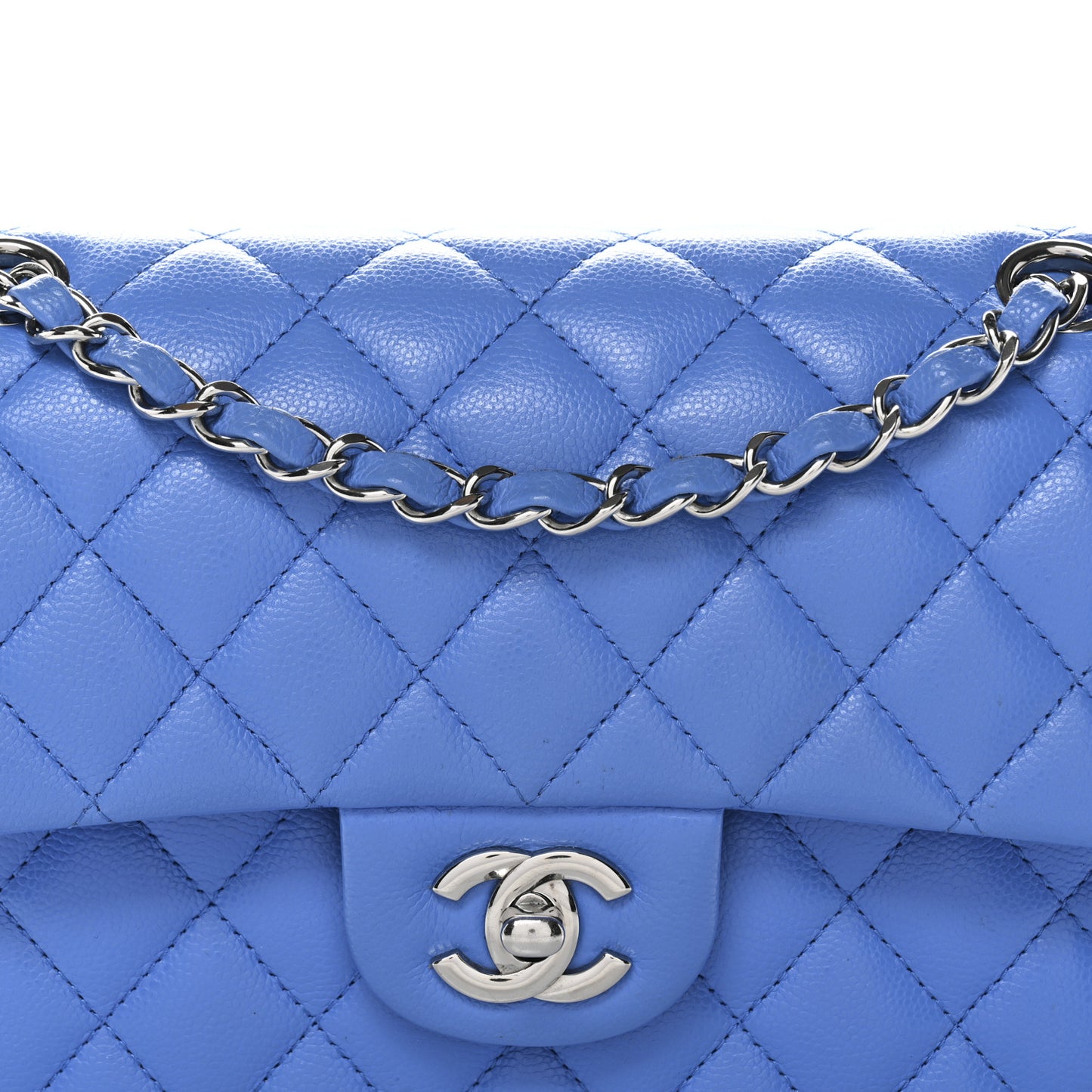 Caviar Quilted Small Double Flap Blue
