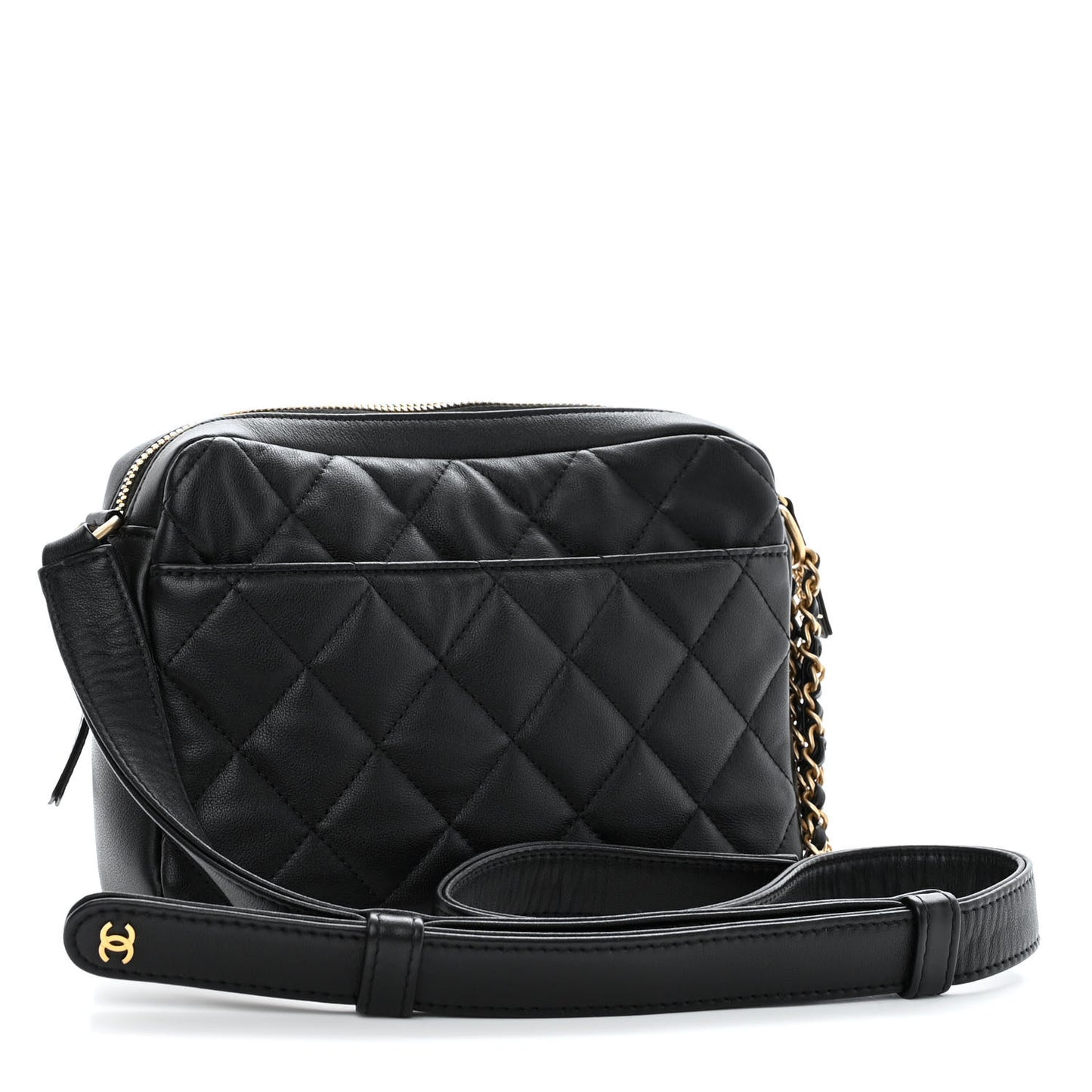 Calfskin Quilted Small Camera Case Black