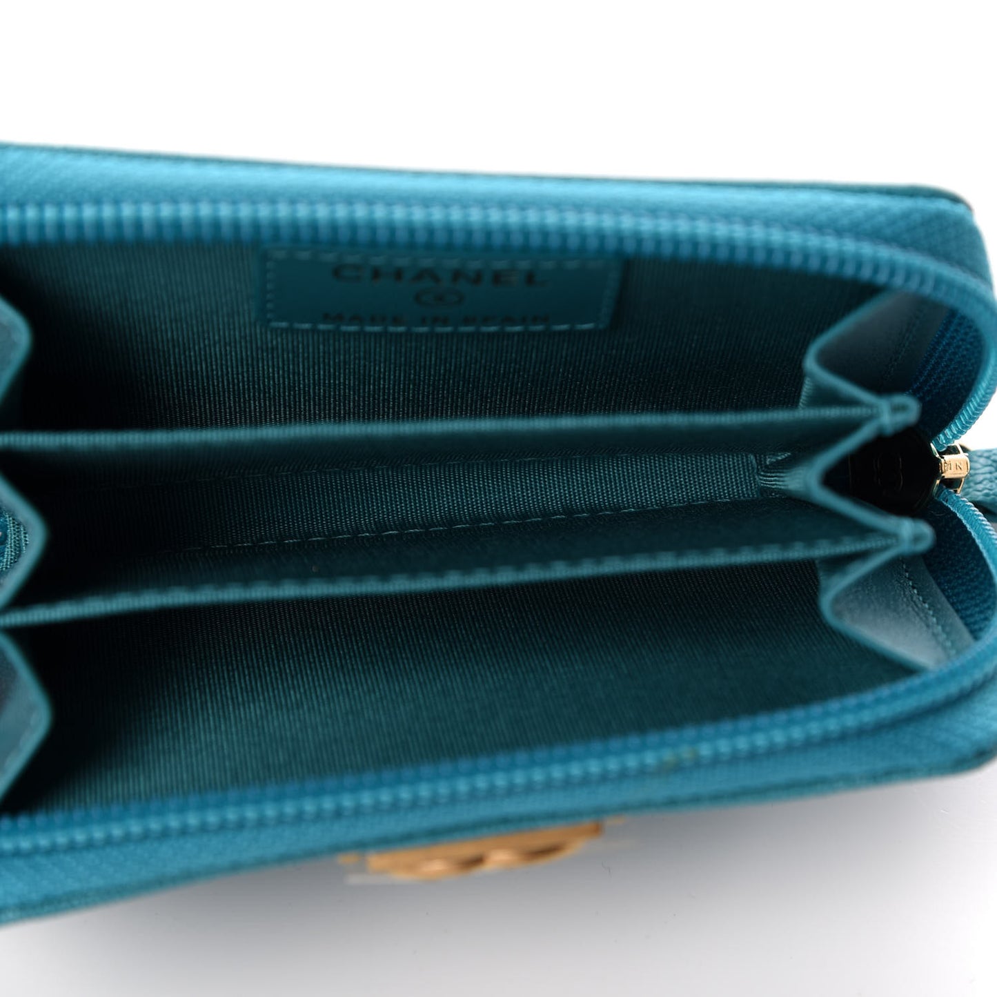 Caviar Quilted Boy Zip Around Coin Purse Wallet Turquoise