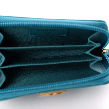 Chanel Caviar Quilted Boy Zip Around Coin Purse Wallet Turquoise 5 of 10