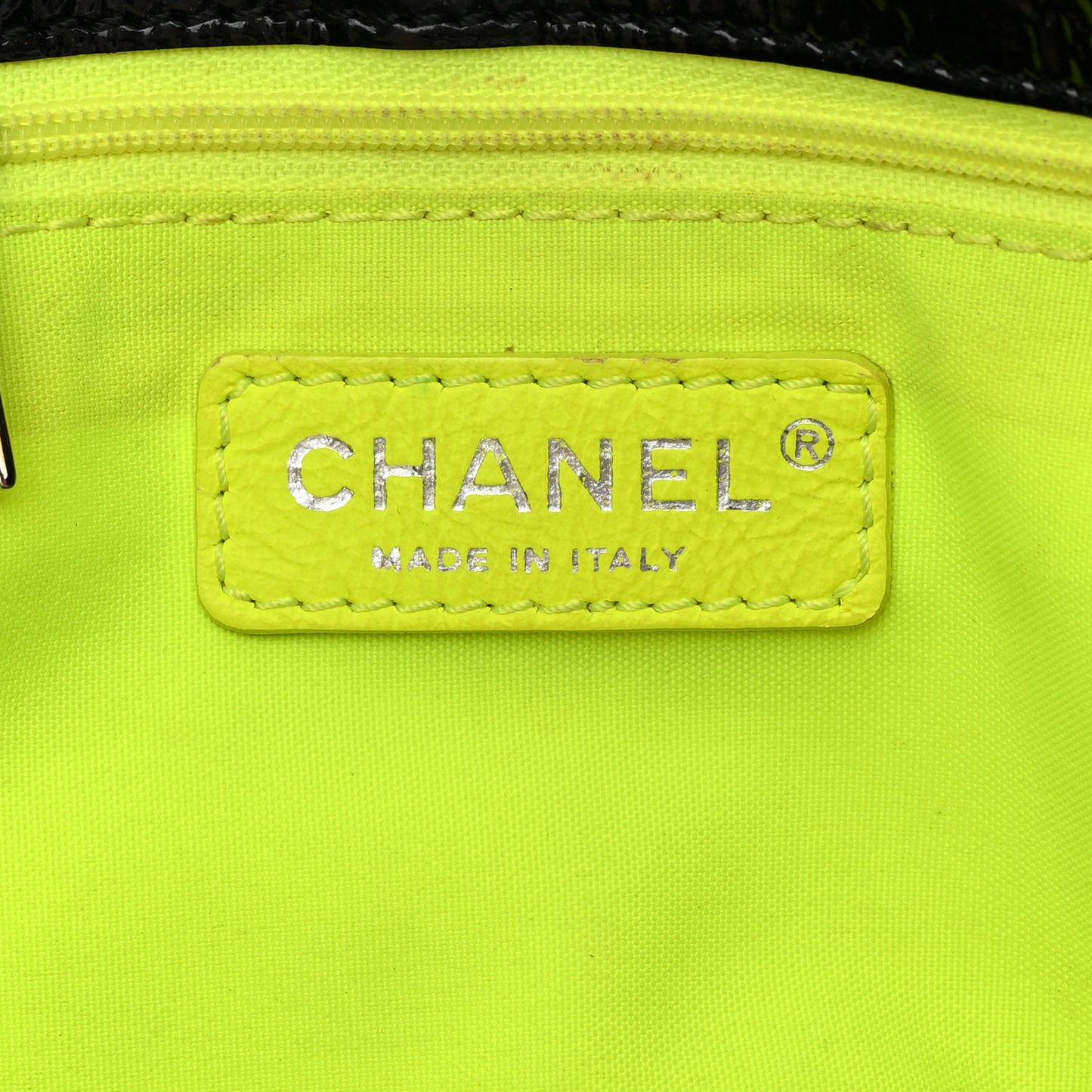 Patent Quilted Day Glo Flap Bag Black