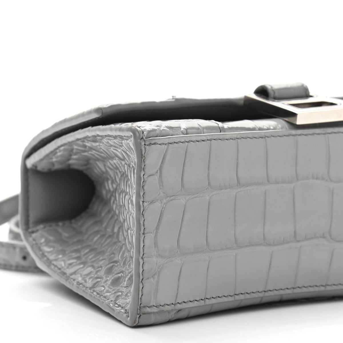 Balenciaga Shiny Calfskin Crocodile Embossed Hourglass Top Handle Bag XS Balenciaga Grey 9 of 11